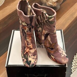 Nine West Floral Velvet Ankle Booties
